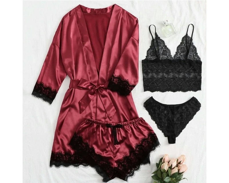 4 Pieces Women’s Sexy Satin Sleepwear Pajamas for sale online in USA for US $7 Free Shipping