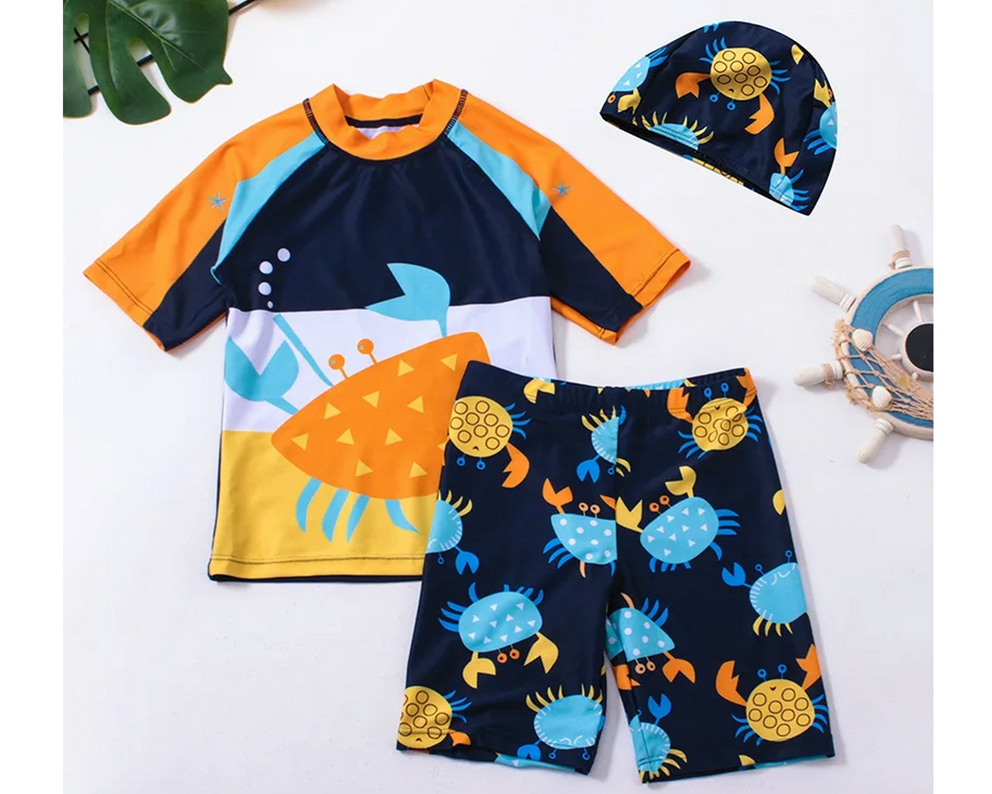 Boys Dino Short Sleeve Rashguard and Swim Shorts Set for sale online in USA for US $8 Free Shipping