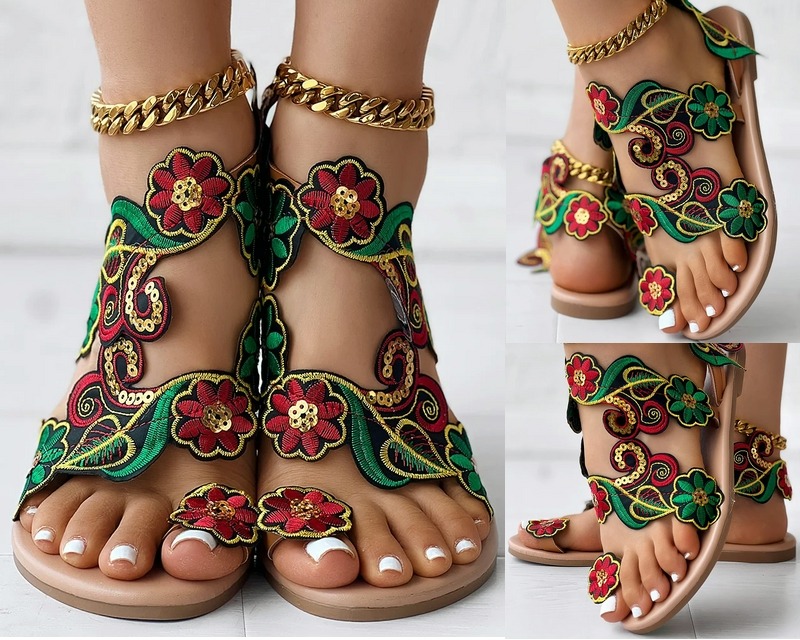 womens flower flat sandals for sale online in USA for US $15 Free Shipping