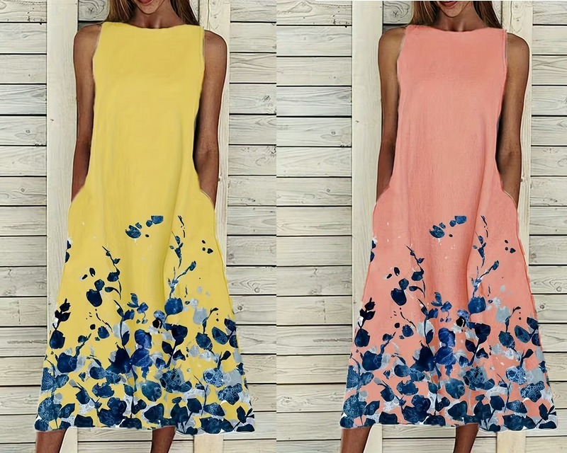 Floral Print Sleeveless Dress for sale online in USA for US $7 Free Shipping