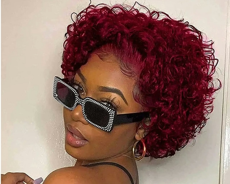 Cut Wig Human Hair 99J Short Curly for sale online in USA for US $22 Free Shipping