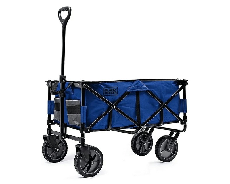 BLACK+DECKER Collapsible Storage Cart, Folding Utility Wagon, 176 lbs Capacity, All-Terrain Wheels, Telescoping Handle, 360° Rotating Front Wheels, Compact & Easy Storage, Blue - Only $59 with Free Shipping in the USA