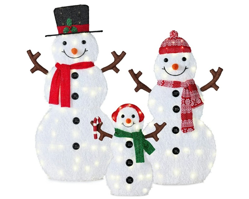 Best Choice Products 3-Piece 2D Lighted Snowman Family Set - Outdoor Yard Decor with 135 Twinkling LED Lights, Free Shipping, 4FT Height, for $69 - Perfect Holiday Decor for Front Yard