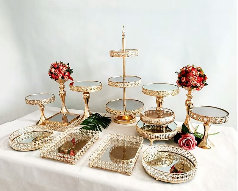 Gold Antique Metal Cake Stand Set (14 pieces) for sale online at $75 with free shipping to your door