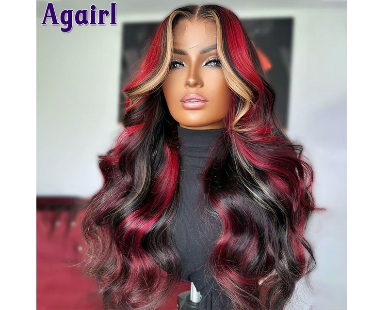 Red Blonde Highlight 13×6 Wavy Lace Frontal Wig for Black Women – Pre-Plucked HD Glueless 13×4 & 13×6 Lace Front Human Hair Wig, Natural & Bold Colors, 150% Density, Available in 14-30 Inches, Free Shipping, Only $40!