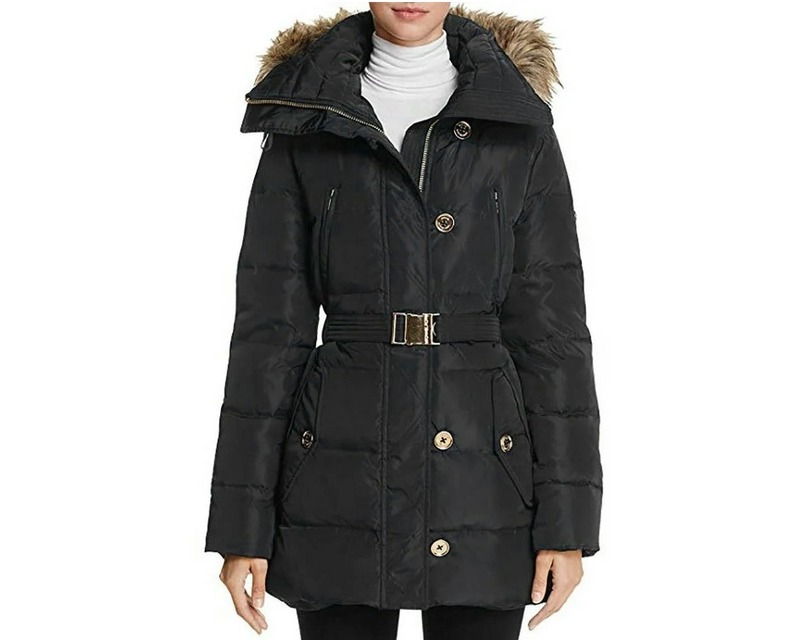 MICHAEL Michael Kors Women's Mid-Length Down Coat with Zip-Out Hood (S, Black) – Stylish, Warm, and Comfortable – $159 with Free Shipping in the USA