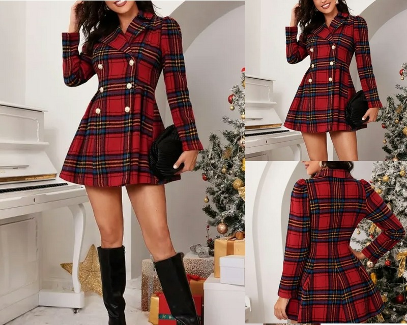 Women’s Christmas Woolen Dress Tartan for sale online in USA for US $57 Free Shipping at Home