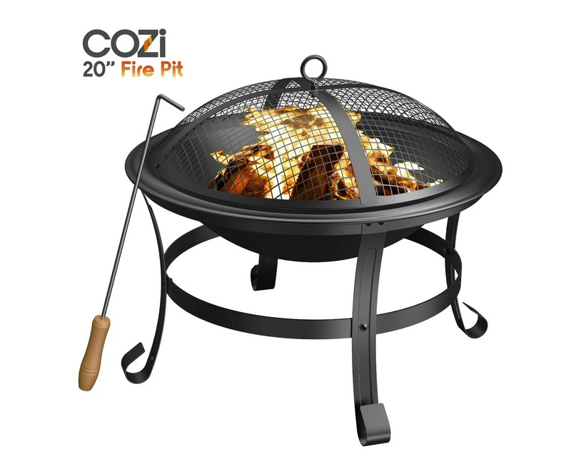 Cozi 20" Wood Burning Fire Pit with Iron Net & Cover Lid for Backyard & Camping - $31 with Free Shipping in USA - Durable Cold-Rolled Iron, Includes Stove Poker, Mesh Cover, and Bracket, Assembly Required