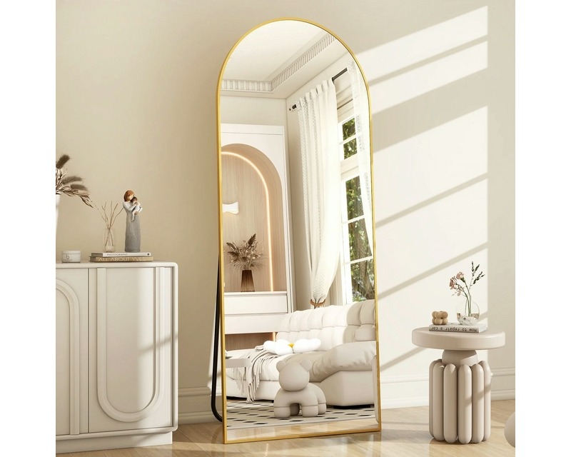 BEAUTYPEAK 64"x21" Full Length Arched Standing Floor Mirror in Gold – High-Quality Full Body Mirror with HD Clarity, Explosion-Proof Glass, and Easy Installation – Only $45 with Free Shipping to Your Home in the USA