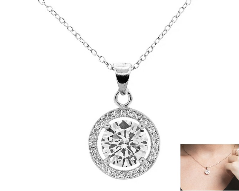 Buy Cate & Chloe Blake 18k White Gold Plated Halo Pendant Necklace with Simulated Crystals for Women - Only $14 with Free Shipping to Your Home - Elegant Gift for Special Occasions