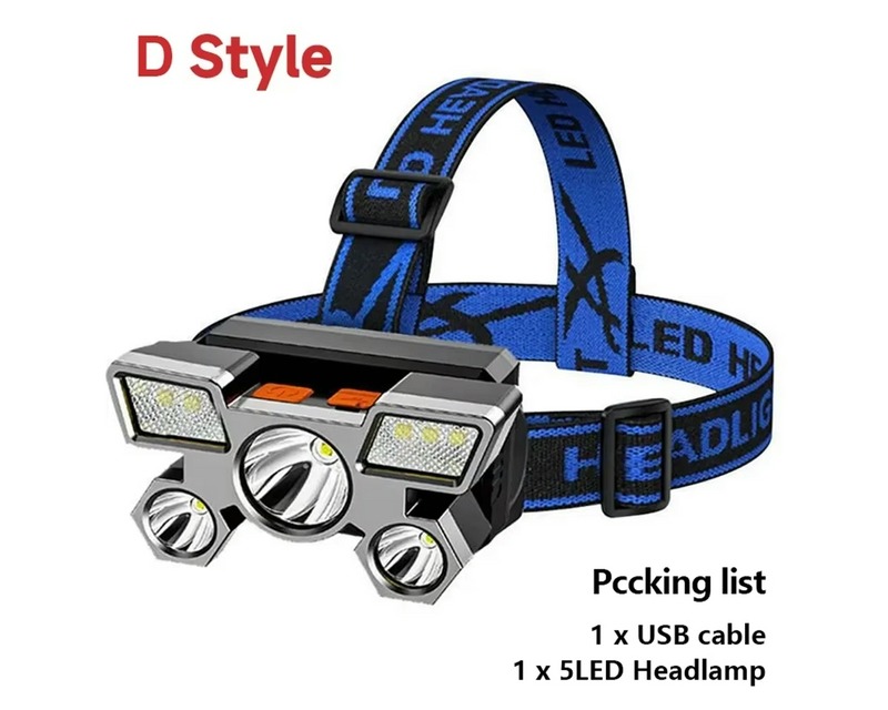 5 LED Rechargeable Headlamp - $3 with Free Shipping for Camping, Fishing, and Adventure