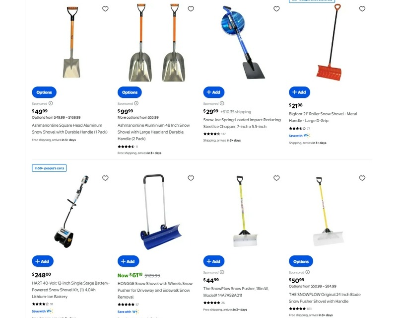 Snow shovels for sale online at Walmart USA, with cheap prices and free shipping to your home 2025